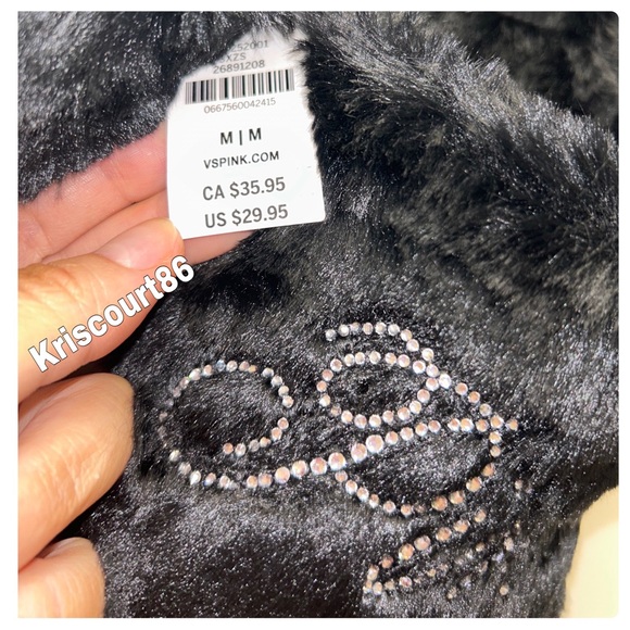 VS PINK Robe & Black & Silver Bling Slippers NEW WITH TAGS - Picture 12 of 16